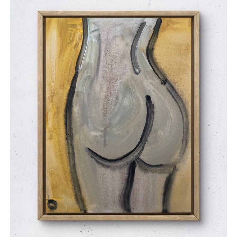 OMAN Original Female Figure Study Acrylic Painting on Canvas 11x14 Ochre Grey